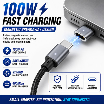 100W Magnetic USB C Adapter Breakaway Fast Charge Type C Converter PD