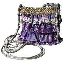 Sun n’ Sand Layered Ruffle Purple Floral & Paisley Mini Bohemian Crossbody Bag