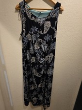 Sleeveless Paisley Print Maxi Dress Black Blue White Scoop Neck Long