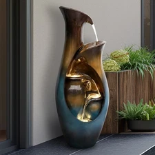 Modern Water Fountain – Tiered Resin Cascading Design with LED Lights