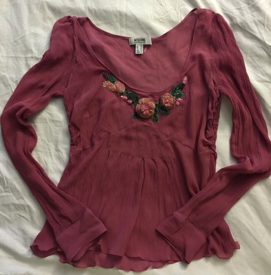 NWOT Auth Moschino Chip & Chik Pink 100% Silk Handmade Beaded Embroidered Top 8