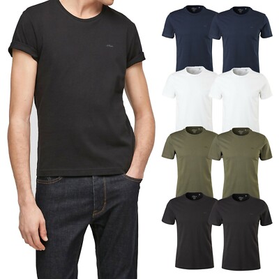 2 Herren T-Shirts Baumwolle | s.Oliver | Crew Neck Logo Basic Shirt Biobaumwolle