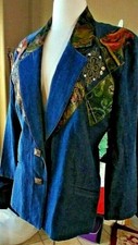 Vintage Blazer 80s Denim Jacket Womens Sz M Embellished Appliques Made in USA