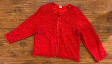 Vintage Red Full Beaded 100% Silk Open Front Jacket Sz 3X Cocktail Evening
