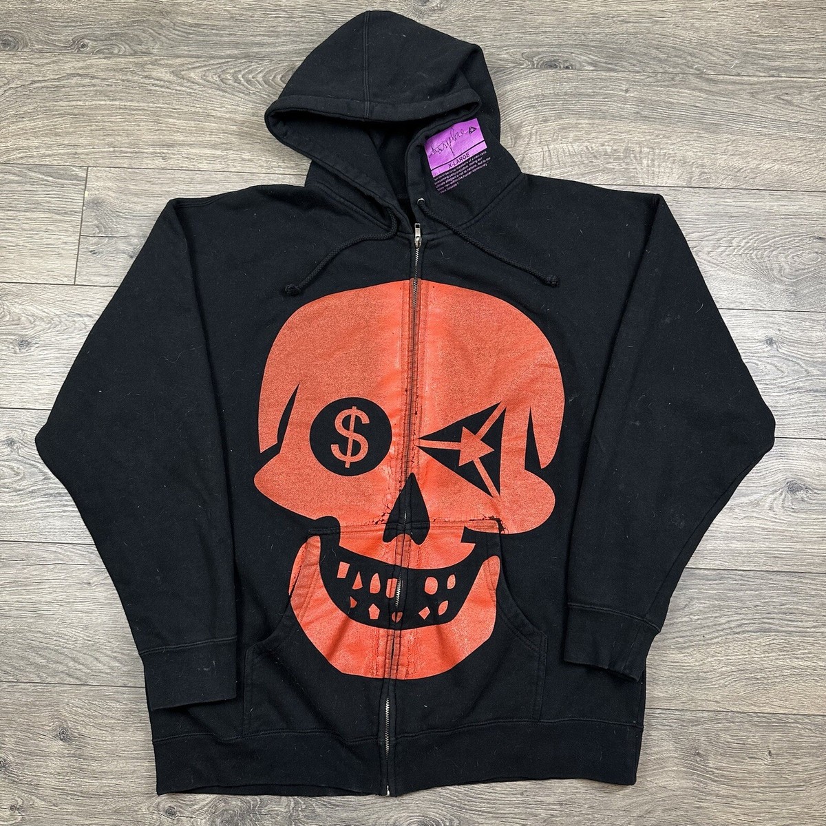 Vintage Y2K Atmosphere Skull Sweatshirt Adult XL Black Full Zip 