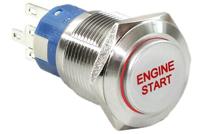 5/8'' Start Engine Stainless Steel Push Button Switch w/ Red LED Light 16mm 12V