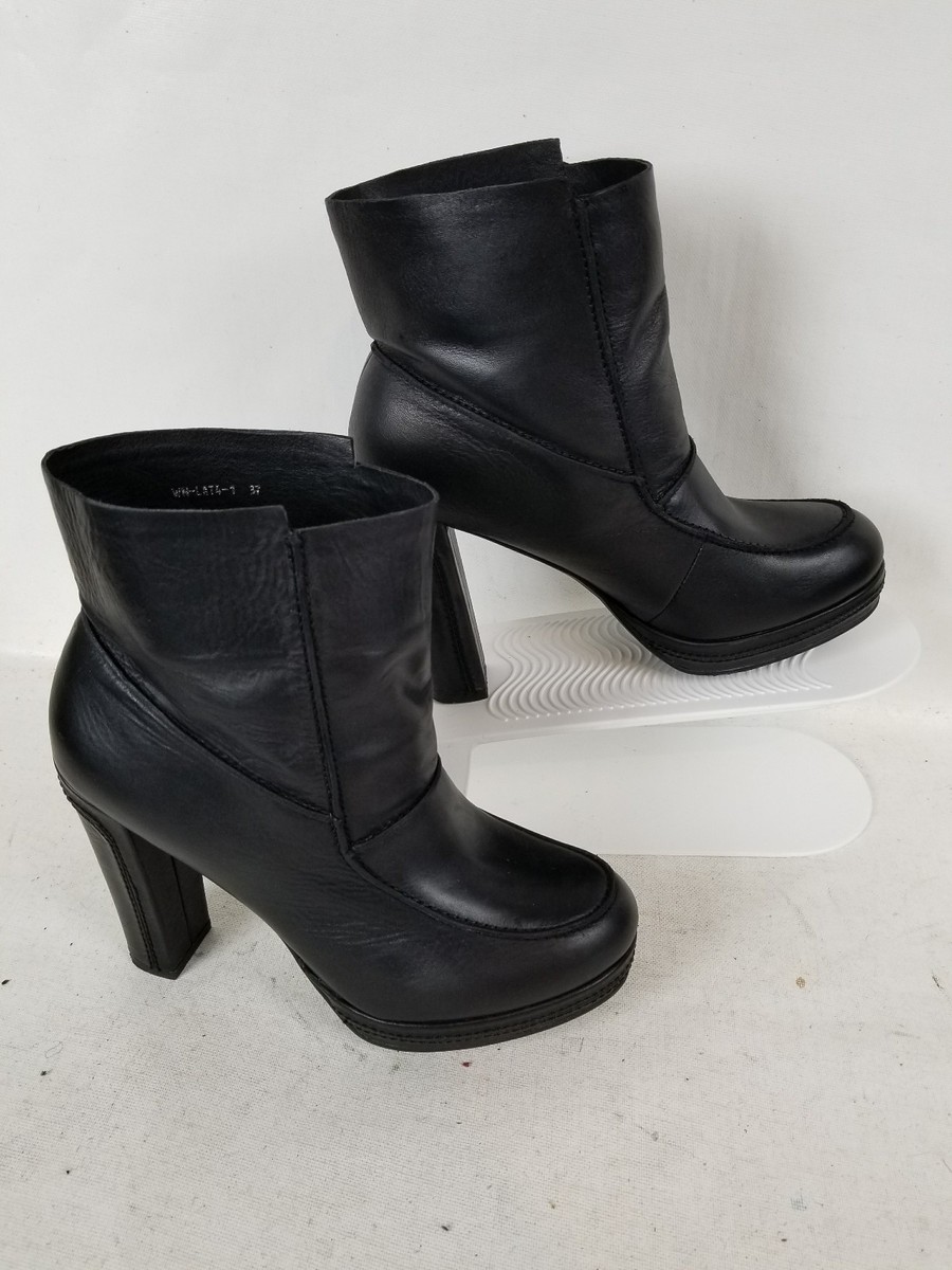 CARLO PAZOLINI ANKLE HIGH HEEL SOFT CUSHION BLACK LEATHER WORK BOOT SIZE 37  US