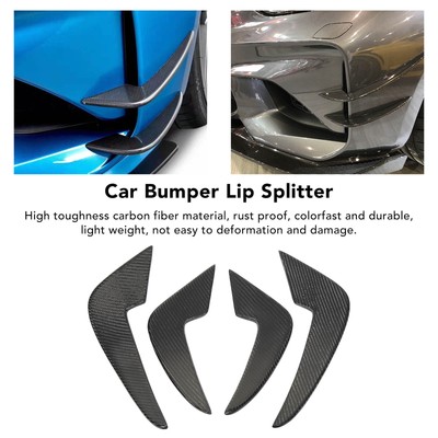 4PCS Car Bumper Lip Splitter Glossy Carbon Fiber Bumper Lip Spoiler Fin