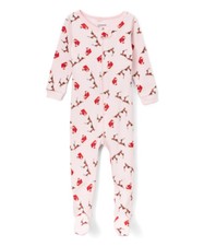  28.50 Pink Santa  Red Sleigh Christmas Footie PJ Pajamas Infant Girl's 6-12m