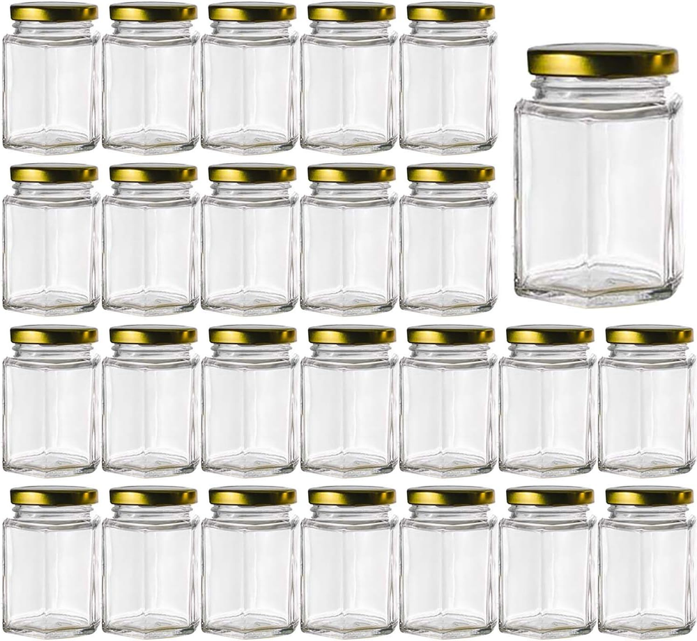 4oz Hexagon Glass Jars with Lids for Spices Honey or Crafts