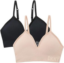 DKNY Ladies' Seamless Bra 2-Pack, Black/Sand MEDIUM