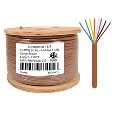 18/8 Thermostat Wire HVAC Bare Copper Cable CMR/Riser-Rated Power Circuit 250ft