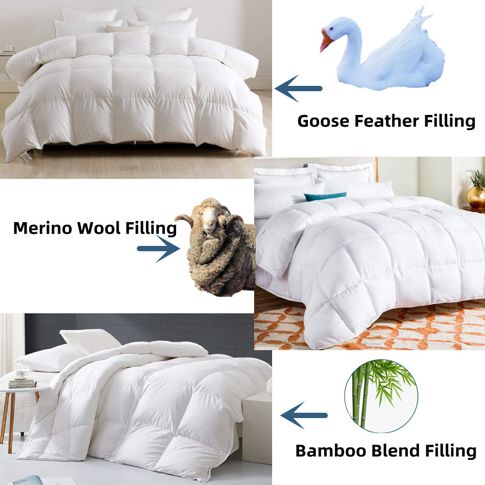 100 Goose Down/Merino Wool Quilts Duvets Doonas Blanket Summer/Winter