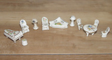 VTG Miniature Porcelain Floral 11 PC Japan Dollhouse Furniture Table Chairs Lamp