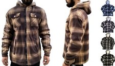 Mens Sherpa Lined Heavy Flannel Hooded Fleece Jacket