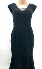 $475 Jarlo Women Black V-Neck Short Cap Sleeve Cocktail Party Midi Dress Size 6