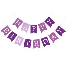 Purple Happy Birthday Banner Sign Happy Birthday Bunting Banner Garland for K...