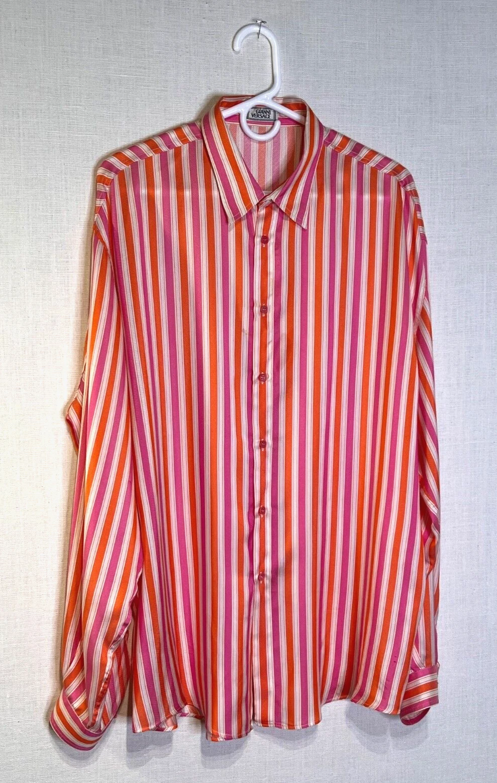 Camicia di seta a righe primi anni 90 GIANNI VERSACE Bayadere taglia 52 ITALIA US XL