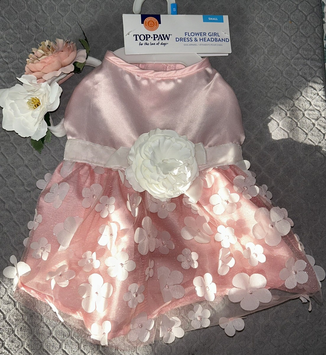 Top Paw Flower Girl Dress With Headband S NWD