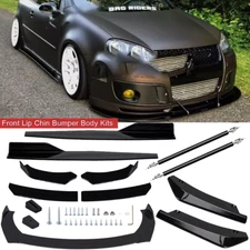For 2006-2010 VW Jetta MK5 Black Front Bumper Lip Spoiler Splitter+Side Skirts