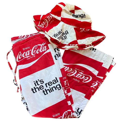 Vintage 1970's Coca-Cola Bell Bottom Drawstring Beach Pants & Matching Hat