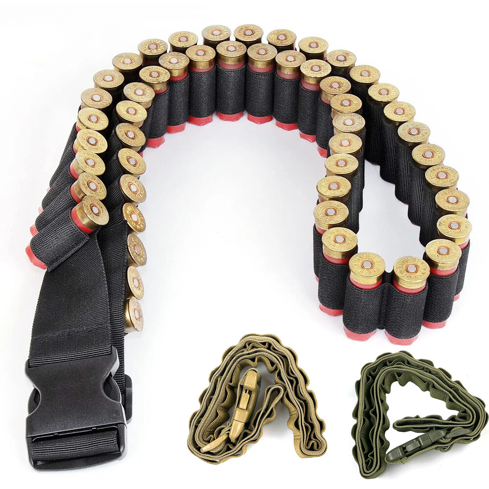Tactical 50 Rounds For 12 & 20GA Shotgun Shell Ammo Belts Holder Hunting