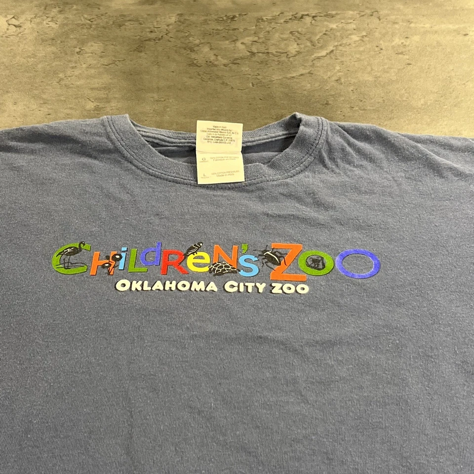 Camisa vintage anos 90 OKC zoológico juvenil L feminina babydoll azul animal arte desenho animado logotipo - Imagem 2 de 4