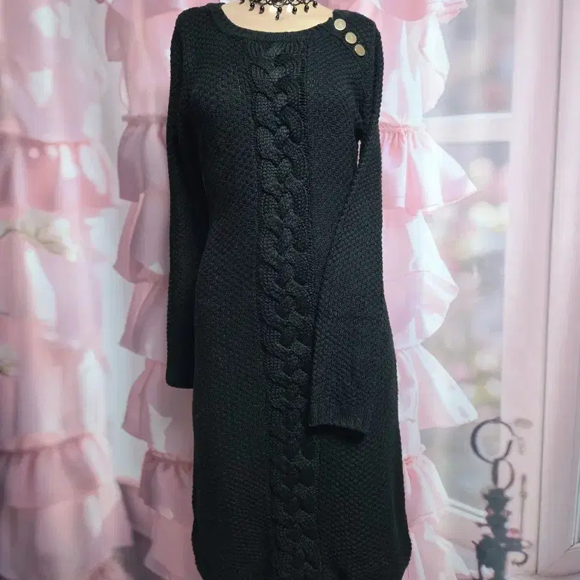 Calvin Klein Gold Button Knitted Midi Dress thumbnail 4