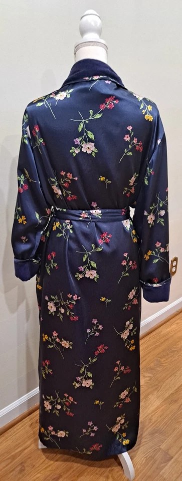 De Colección Lencería Cacique Bata de Baño Sedosa M/L Multicolor Floral Terry Forrado Bolsillos Foto 3 de 4