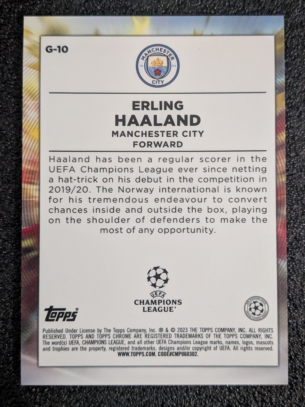 Erling Haaland 2023 Topps Chrome UEFA GOLAZO GOLD LAVA SSP UCC Manchester City view 2