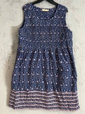 La Cera Dress XL Blue Red Floral 100% Cotton Smocked Boho Mamma Mia Coastal