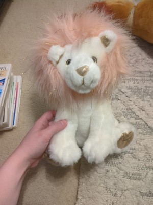 FAO Schwarz Lion Plush White Stuffed Animal Toy 12'' W/ Pink Tinsel Mane 2021