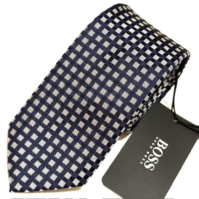 NWT Hugo Boss Tie Slim Black Foulard Micro Squares Modern Elegance Luxury Sharp