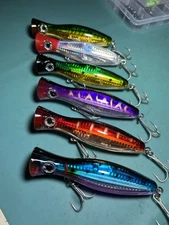 6 Pack of 5” Topwater Popper Lure Saltwater Big Game Tuna GT Striped Bass Lures