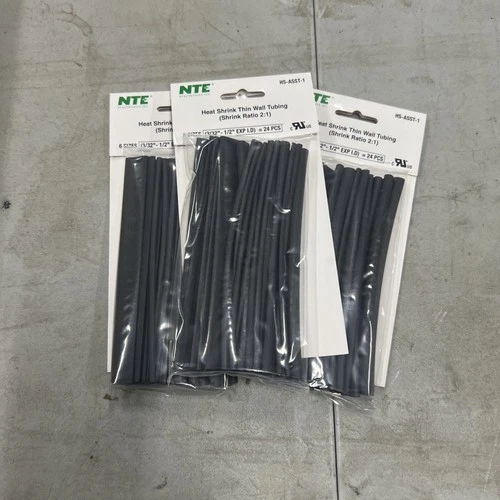 NTE Electronics HS-ASST-1 Heat Shrink Assortment Black 6" Length 24pcs **3 Packs