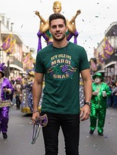 Vintage New Orleans Mardi Gras T-Shirt Men’s L Made in USA Green Masks
