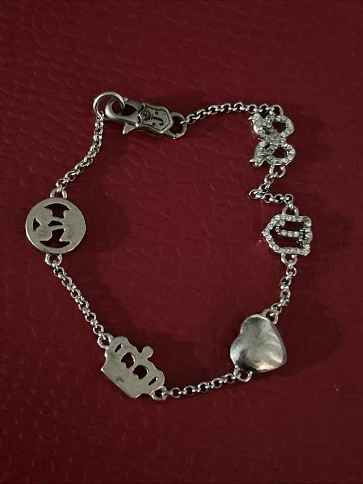 Juicy Couture Серебряный кристалл цепочка логотип браслет маленький дизайн размер 7 - Изображение 2 из 4