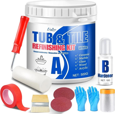 #ad Tub and Tile Refinishing Kit 17Oz Semi Gloss White Tile Paint with Tools for B $24.90