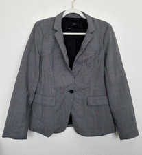 J. Crew Regent Blazer Glen Plaid Gray One Button Pockets Wool Workwear Size 10