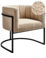 Sessel Halbrund Bouclé Beige Mit Schwarzem Metallgestell Muschelform Larvik Ii