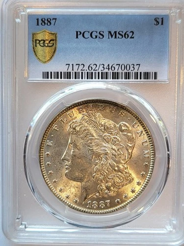 1887-P PCGS MS-62 Beautifully Toned Gold Shield Morgan Silver Dollar. #261.