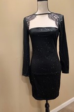 Contrast Lace Cutout Glitter Bodycon Dress, Medium