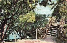LOS ANGELES CA RUSTIC BRIDGE IN WEST LAKE PARK 1910 VINTAGE POSTCARD 051024 T