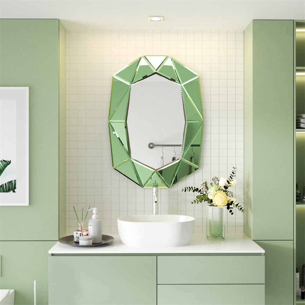 Luxury Glass Art Deco Irregular Wall Mirror 29x40in Large Vintage