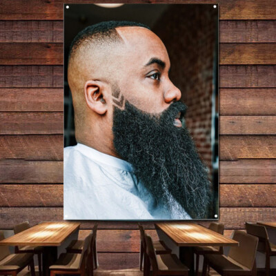 High skin fade haircut Black beard for Black Men Poster, Barber Shop Banner Flag