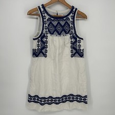 Madewell Dress Womens Extra Small White Blue Linen Embroidered Stitchtake Mini