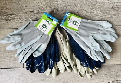 Expert Gardener - 6 Pairs Total (Two- 3 packs) of Nitrile Coated Gloves - Size L