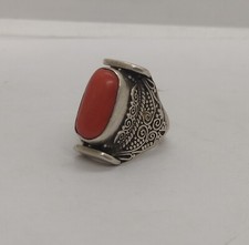 Free size, Antique Tibetan Coral Silver Ring design, unisex 925 silver, CR2