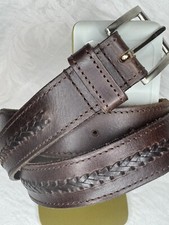 Genuine Leather Belt with Braided Pattern Down The Middle Of Belt Vintage 36