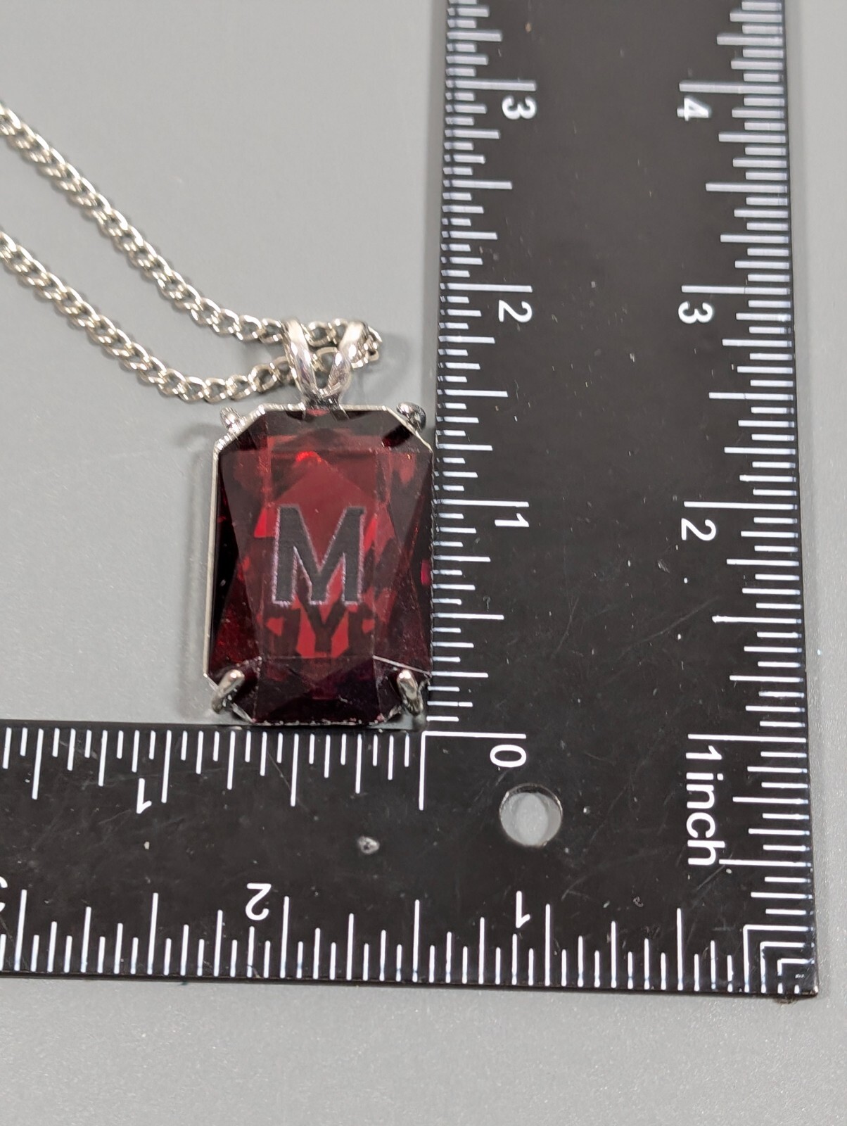 Red Rhinestone Initial Letter M Rectangle Solitai… - image 8